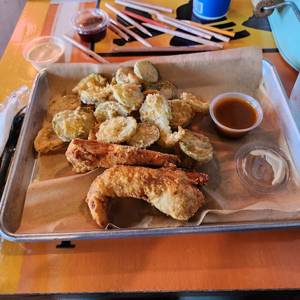 Chicken tenders and fried pickles!