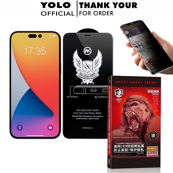 Kính Cường Lực Chống Nhìn Trộm Iphone 14 Pro Max 13 11 Promax 12 Promax 7 8 Plus 13 Xr X Xs Max Kingkong Wk 4D Không Hộp