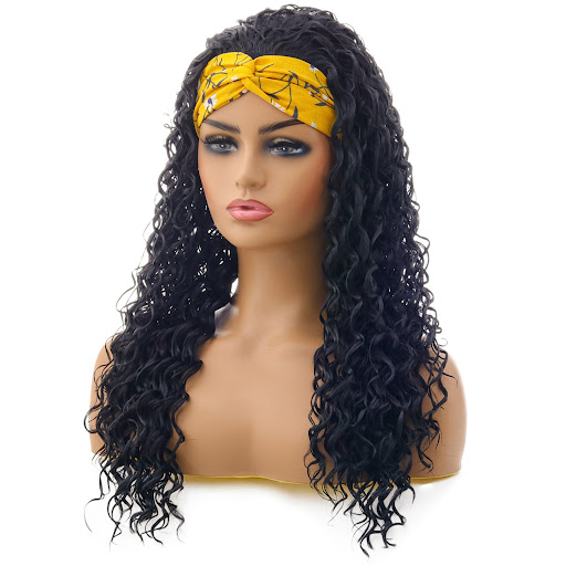 Title 5, Small Roll Black Turban Wig Synthetic Fiber Hea...