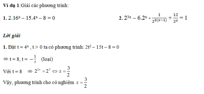 Ví dụ giải phương trình mũ bằng cách đặt ẩn phụ