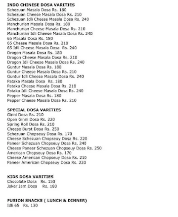 Mr Idli menu 