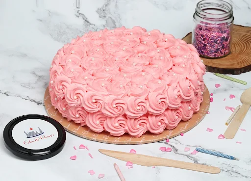 Strawberry Pink Rose Eggless Cake