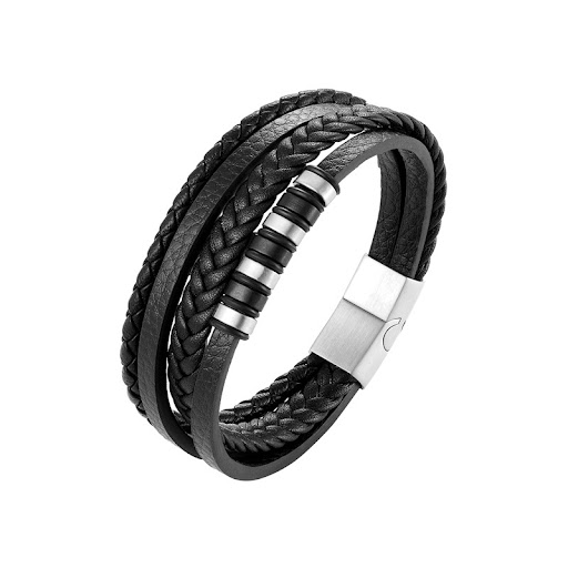 Title 1, Fashion Punk Stainless Steel Woven Mens Leathe...