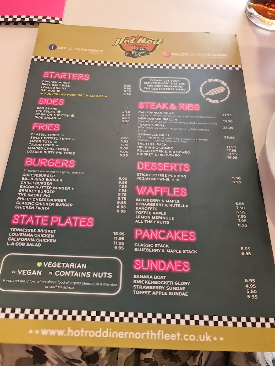 Hot Rod Diner gluten-free menu