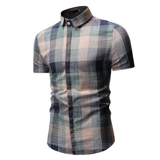 Title 2, Mens Casual Plaid Short Sleeved Shirt Plus Siz...