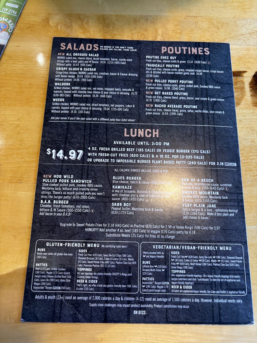 The Works gluten-free menu