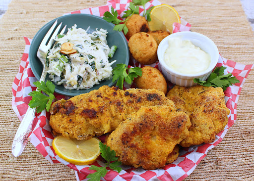 Oven fried catfish plus a recipe for fry coating.