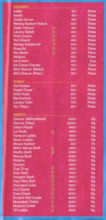 Jai Jinendra menu 