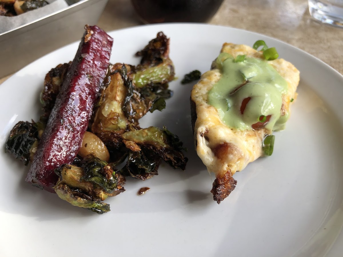 Pupu’s: Fried brussels sprouts and pimento cheese potato Skins