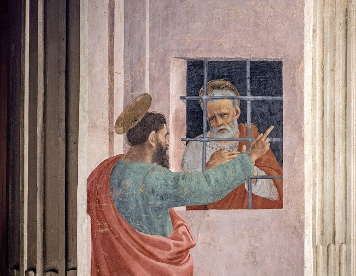 Filippino Lippi,San Pietro visitato in carcere da San Paolo (particolare),  fresco in de Cappella Brancacci, Santa Maria del Carmine, Firenze