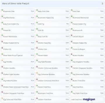 Shree Varte Panjurli menu 