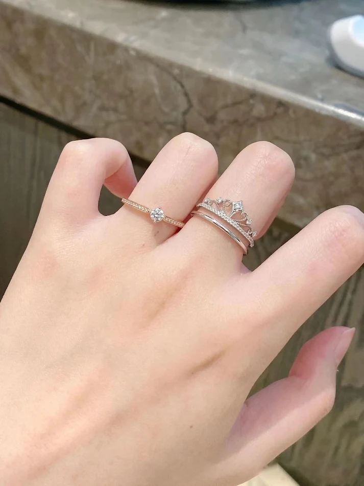 Bague Moissanite Castle Fireworks Couronne Or Blanc et Or Bicolore Double Port Femme