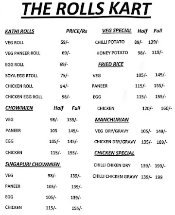 The Rolls Cart menu 