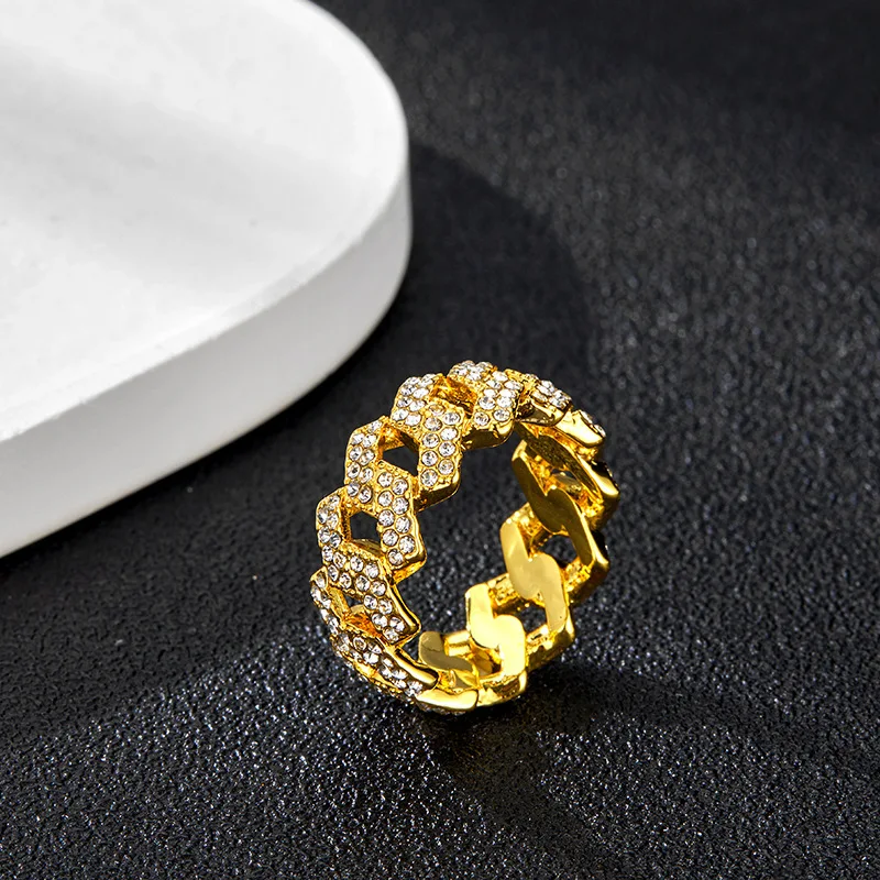 Diamant Glanzende Ring 9mm Cuban Link Ketting Ring Stijlvol Sieraad Voor Mannen en Vrouwen Uniek Design Sprankelend