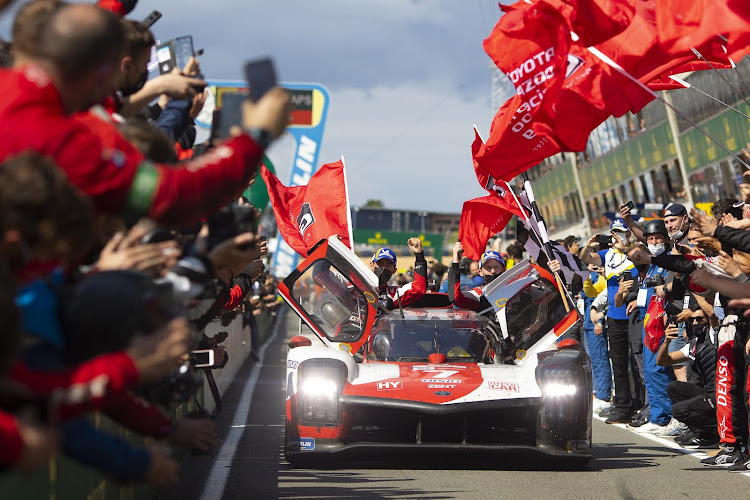 Celebrations as the victorious Toyota enters the pits. Picture: SUPPLIED