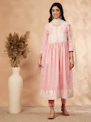 Light Pink Embroidered Gathered Kurta Set