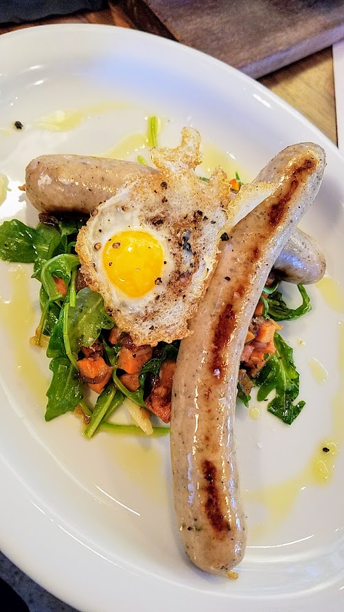 OP Wurst on Division, Breakfast Sausage with sweet potato hash, fried quail egg