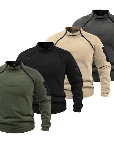 Men's Fleece Windproof Jacket Solid Color Tactical Outdoo... - 0