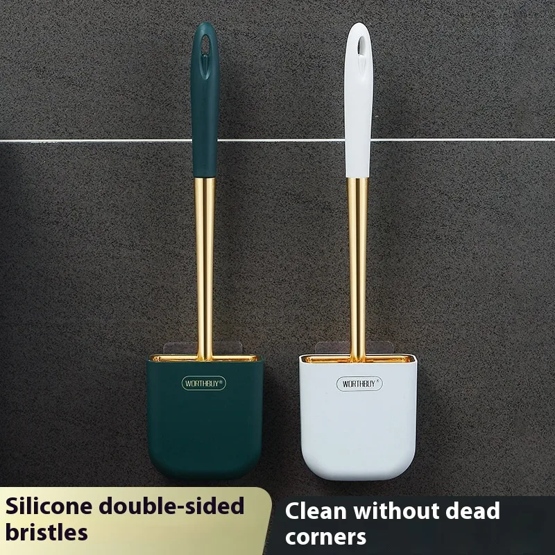 Escova de vaso sanitário de silicone montada na parede sem cantos mortos ou lacunas. Limpeza completa e eficaz.