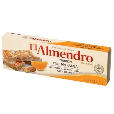 El Almendro Crunchy Almond Turron Orange 75G