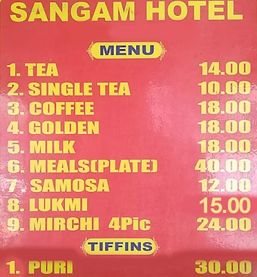 Sangam Cafe & Bakery menu 