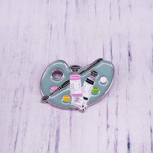 Title 3, Mint Green Watercolor Paint Palette Brooch An a...