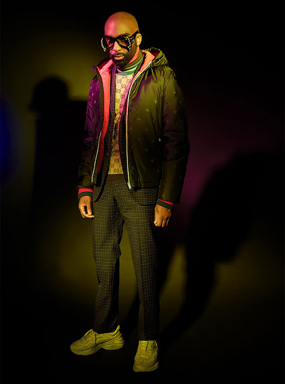 Riky wears: Sunglasses, R14,260; Jersey, R15,200; suit, R45, 900; bomber jacket, R18,400, all Gucci. Shoes, Riky’s own