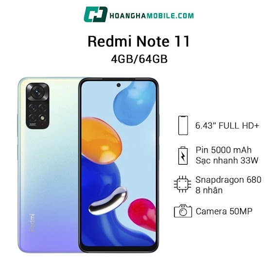 [Mã Elmall3 Giảm 3% Đơn 3Tr] Điện Thoại Xiaomi Redmi Note 11 6.43" Full Hd Chính Hãng - Hoàng Hà Mobile