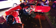 The Ferrari lost control in wet weather and its front end smashed into a lamppost in William Nicol Drive, Sandton, on February 22 2019 