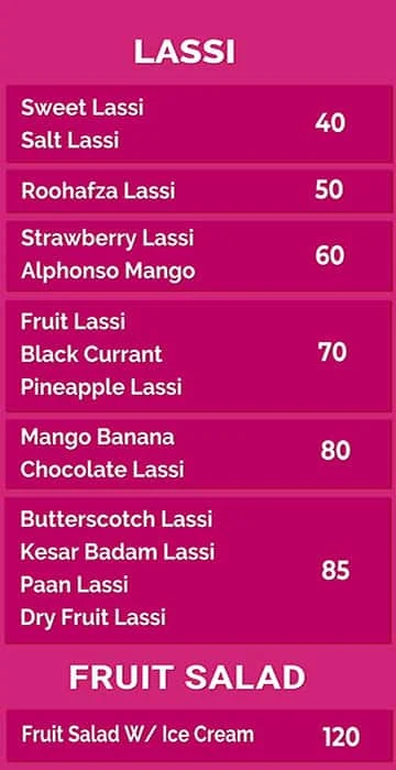 The Lassi Corner menu 