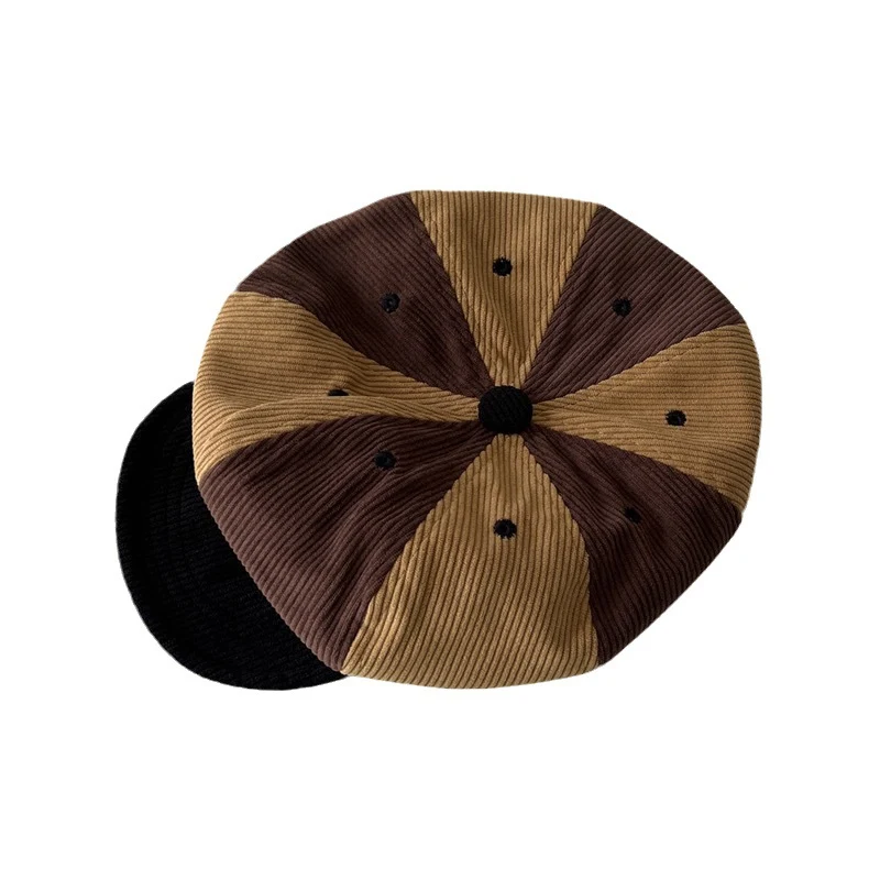 Japanse retro corduroy baret met kleurenpalet, een stijlvolle hoed voor een vintage look, zacht en comfortabel, perfect voor de herfst en winter.