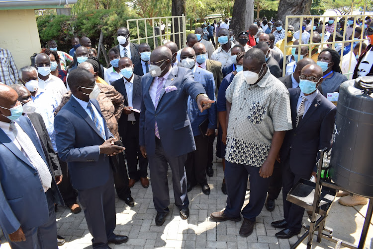 Education CS George Magoha and Vocational and Technical Training PS Julius Jwan at Mawego TTI in Karachuonyo on September 18,2020