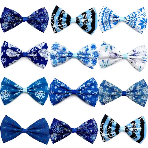 30/50pcs Winter Dog Bow Ties Charms Puppy Accessories Slidable Dog Collar Blue Bows Snowflake Style Pet Supplies Small D