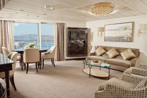 A luxurious Suite aboard Seven Seas Mariner.