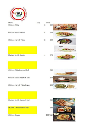 RU Foods menu 