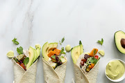 Roast veg and avo 'mayo' wraps.
