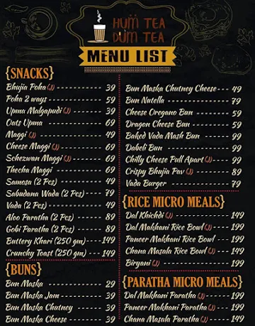 Humtea Dumtea menu 