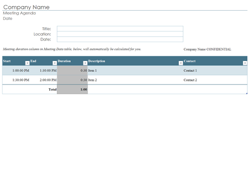 Free Meeting Agenda Office Templates