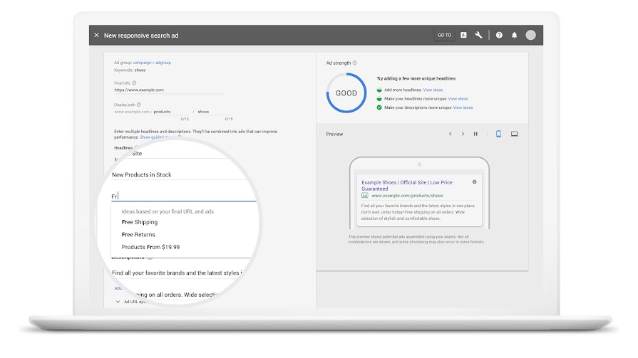 Suggestions for responsive search ads