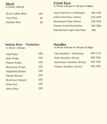 Kannamma's Kitchen Veg Restaurant menu 