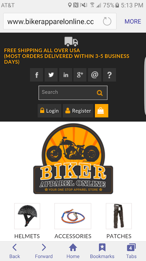 Android application Biker apparel online screenshort