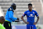 George Lebese of SuperSport United speak to head coach Kaitano Tembo during the Absa Premiership match between SuperSport United and Free State Stars at Lucas Moripe Stadium on March 10, 2019 in Pretoria, South Africa.