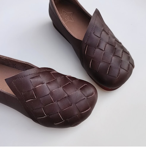 Title 4, Leather Woven Retro Womens Shoes, All-match Ca...