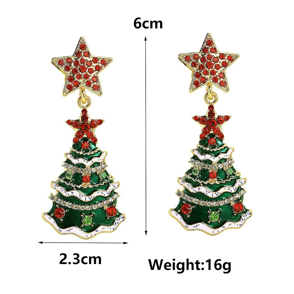 Collar de aceite colorido de moda femenina y pendientes de árbol de Navidad para un look festivo y elegante esta temporada.
