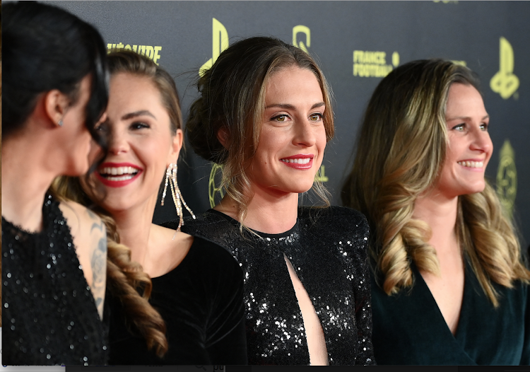 FC Barcelona's Spanish midfielder Alexia Putellas (2nd R) arrives to attend the 2021 Ballon d'Or France Football award ceremony at the Theatre du Chatelet in Paris on November 29, 2021.