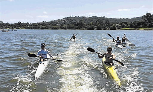 IN IT TO WIN IT: Jordy Malherbe and the German paddling team go all out during their preparations at Nahoon for the upcoming Sprint Championships Picture: SUPPLIED