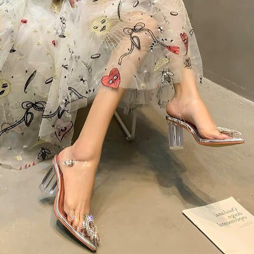 Title 6, Fashionable chunky heel crystal shoes sandals f...
