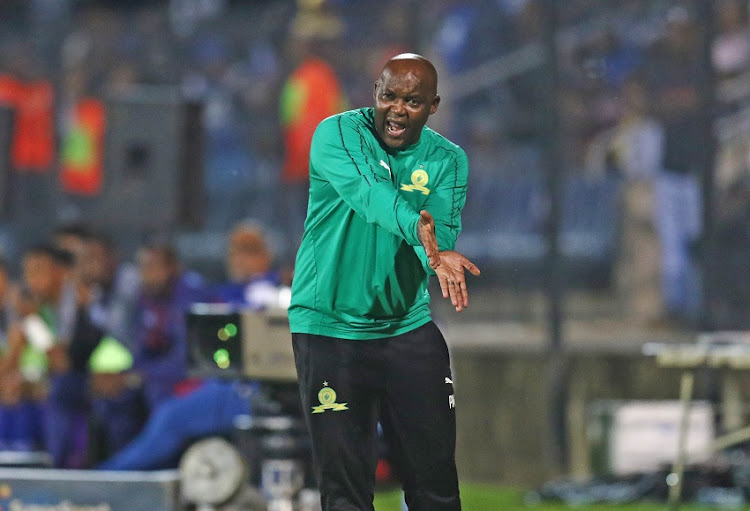 Pitso Mosimane of Mamelodi Sundowns during the Absa Premiership match between Maritzburg United and Mamelodi Sundowns at Harry Gwala Stadium on March 12, 2019 in Pietermaritzburg, South Africa.