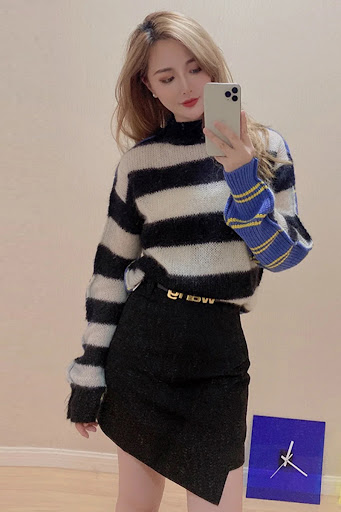 Title 3, Women Loose Fashion Striped Stitching Sweater