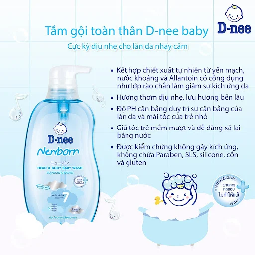 Dung dịch tắm gội D-nee toàn thân cho bé dưới 3 tuổi 800ml (Xanh)